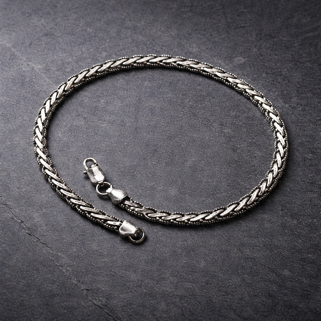 Men's Braided Silver Wheat Chain Bracelet