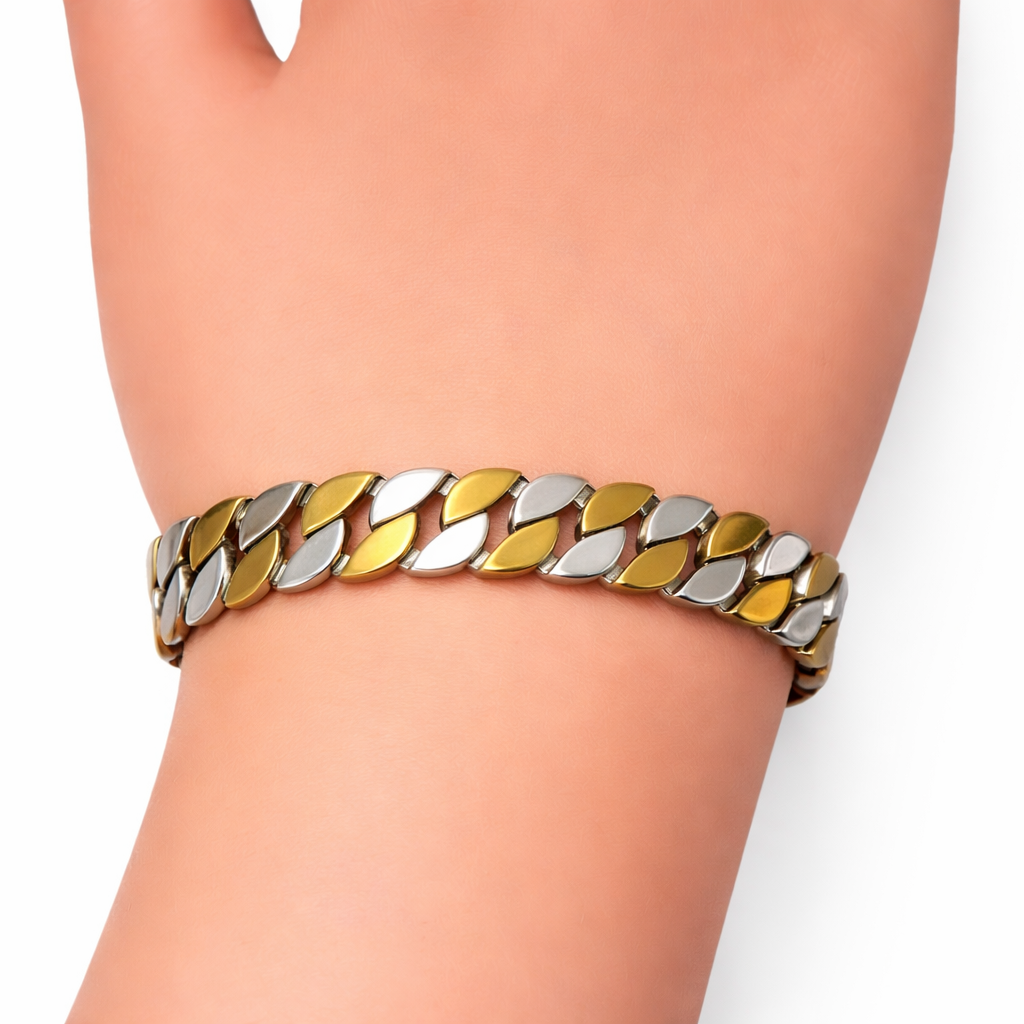 Men's Two-Tone Gold and Silver Cuban Link Bracelet