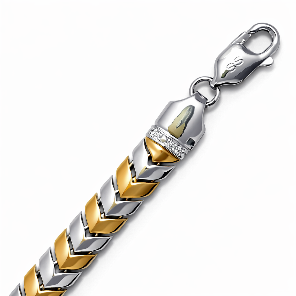 Two-Tone Geometric Link Silver Bracelet