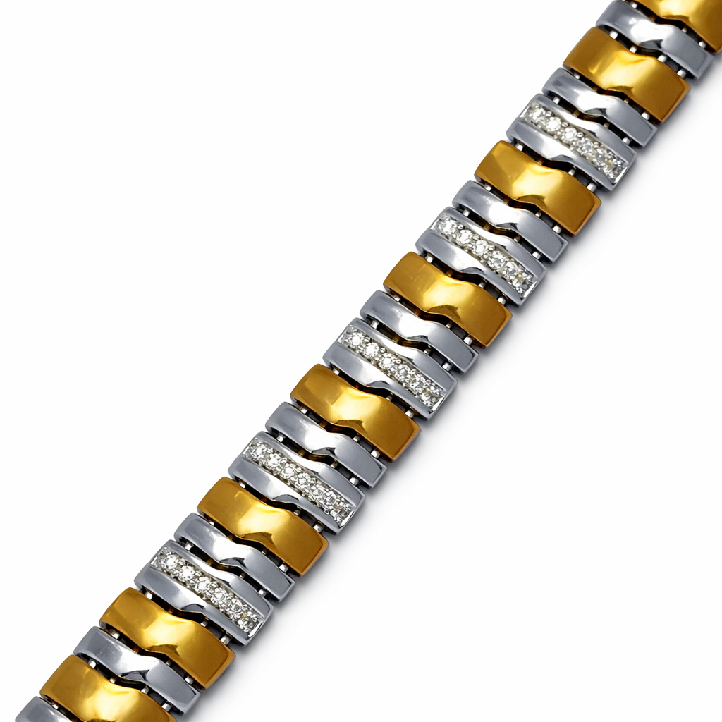 Two-Tone Silver Statement Link Bracelet with Stone Accents