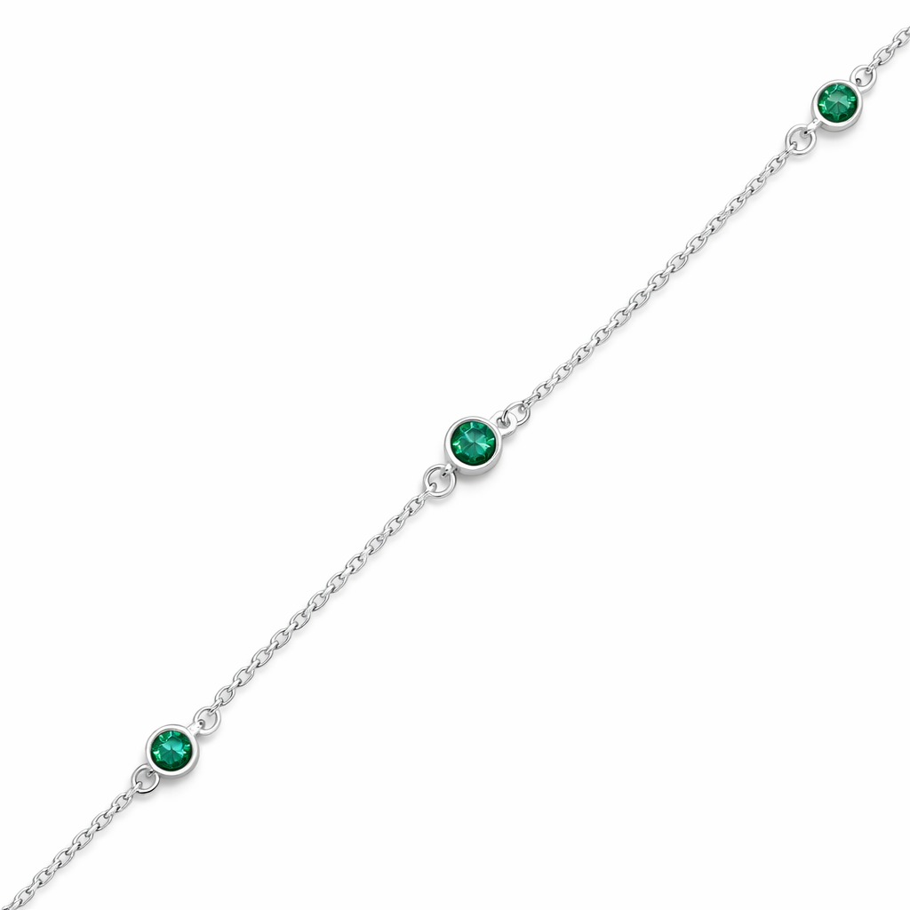 Silver Bezel Set Emerald Green Anklet
