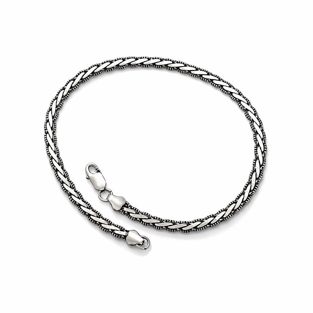 Men's Braided Silver Wheat Chain Bracelet