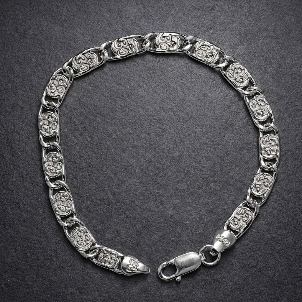 Men's Om Engraved Silver Link Bracelet