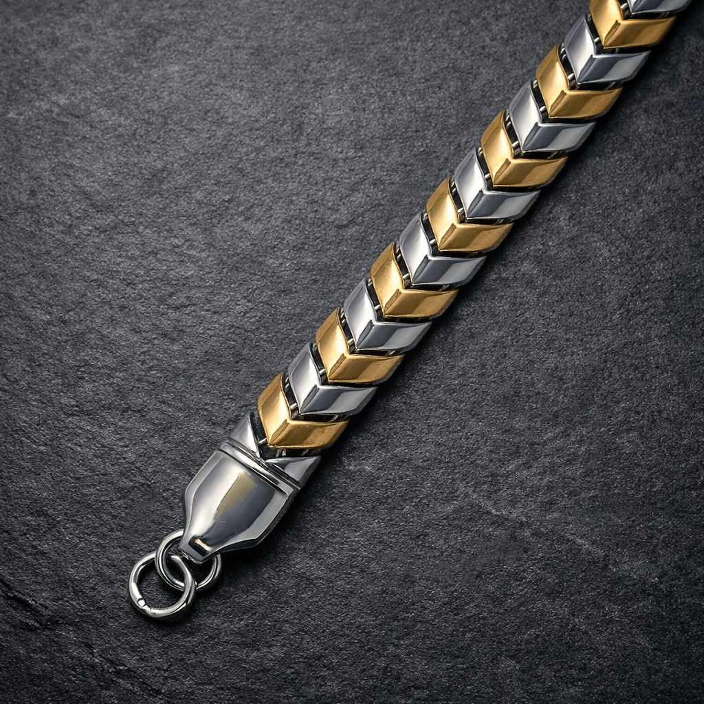 Two-Tone Geometric Link Silver Bracelet