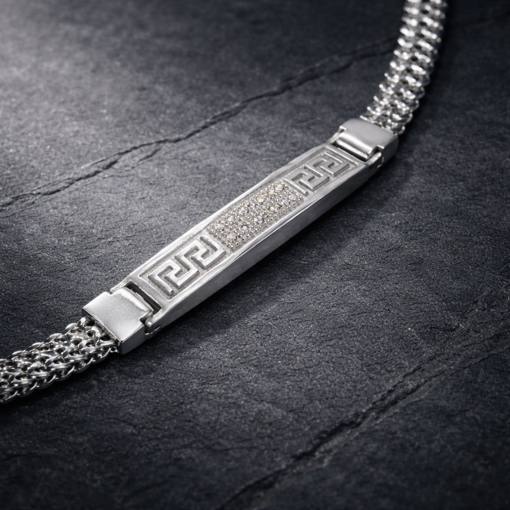 Silver Greek Key ID Bracelet for Men