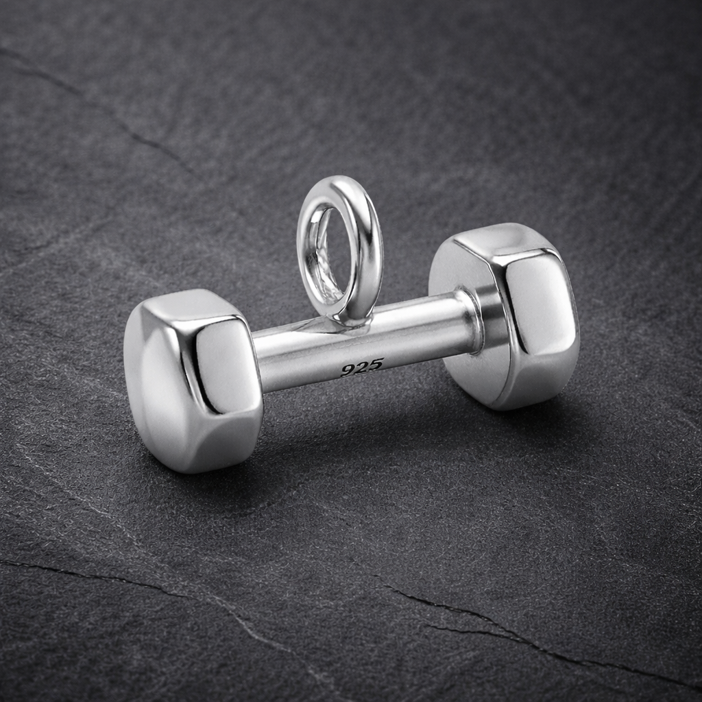 Silver Muscle Bicep and Dumbbell Fitness Pendant