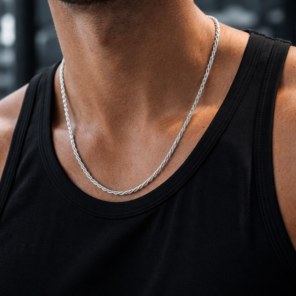 Men's Braided Silver Chain Necklace