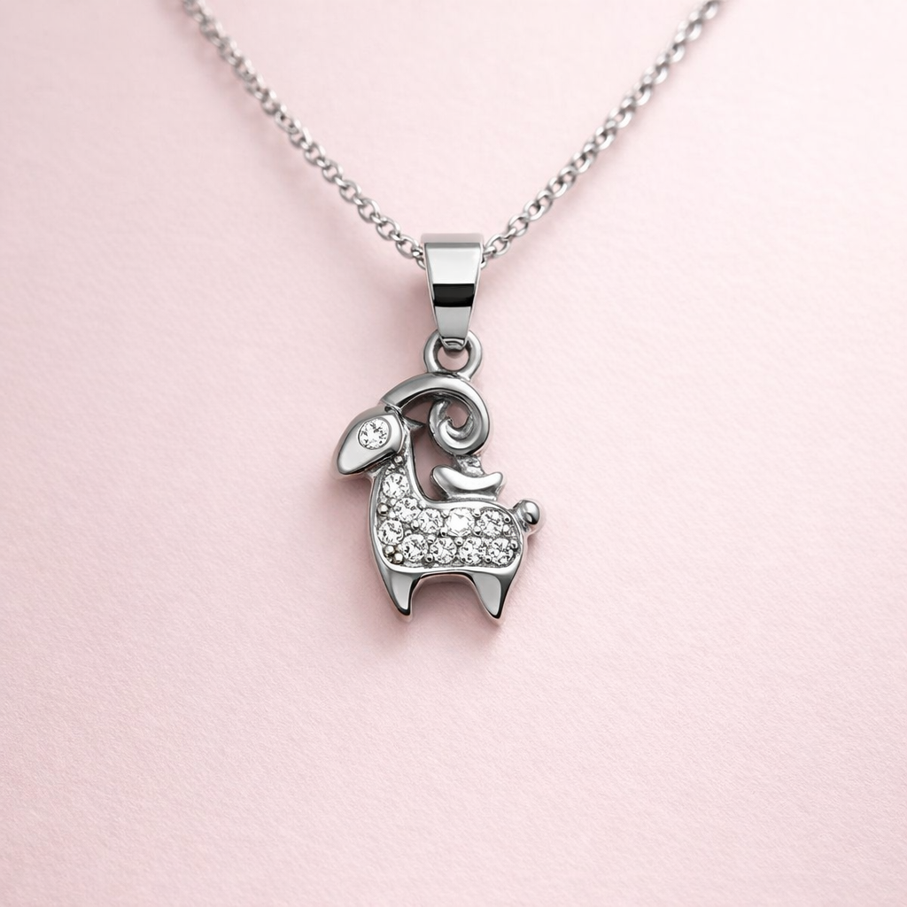 Silver Aries Goat pendant with Pavé Stones