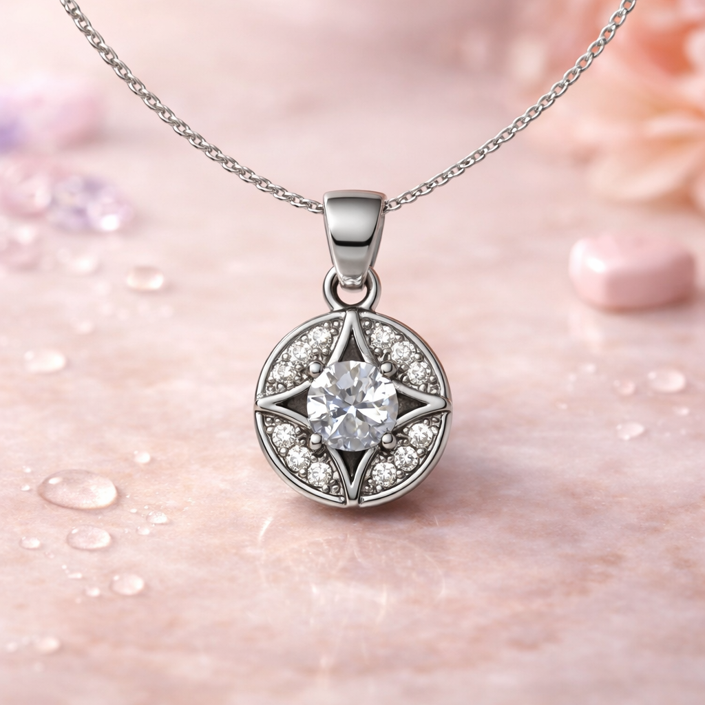 Celestial Star Geometric Silver Pendant Necklace