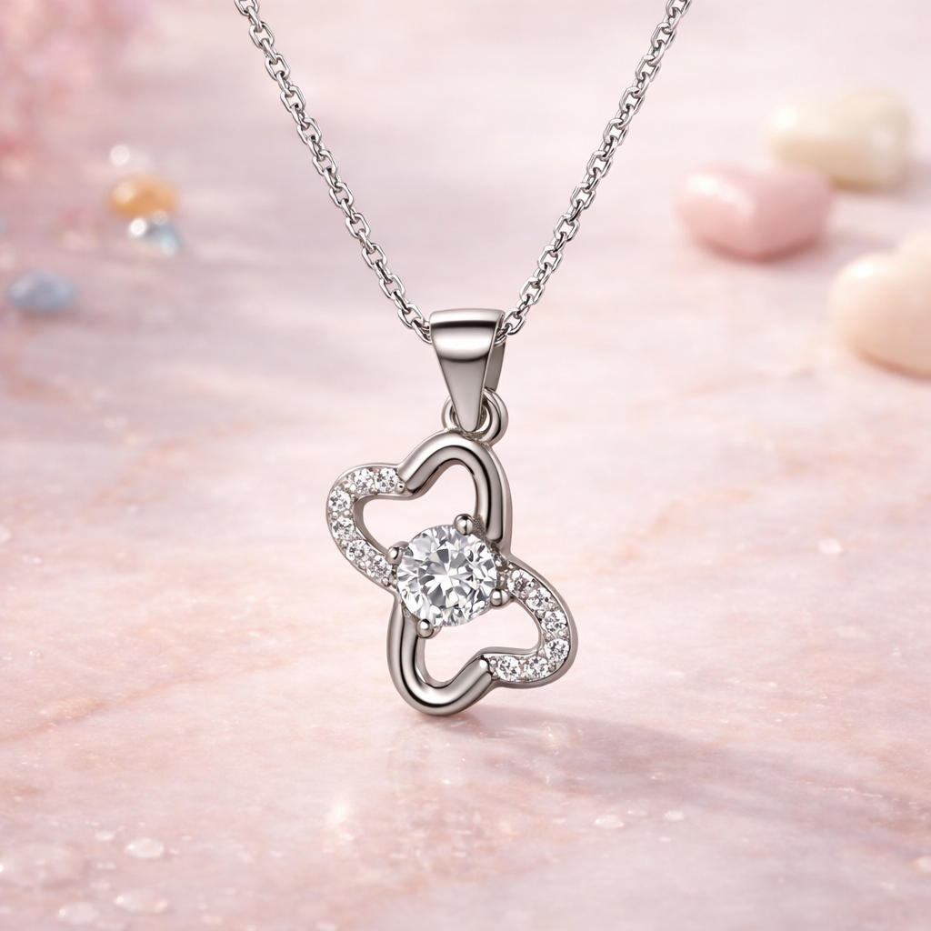 Sparkling Butterfly Silver Pendant Necklace