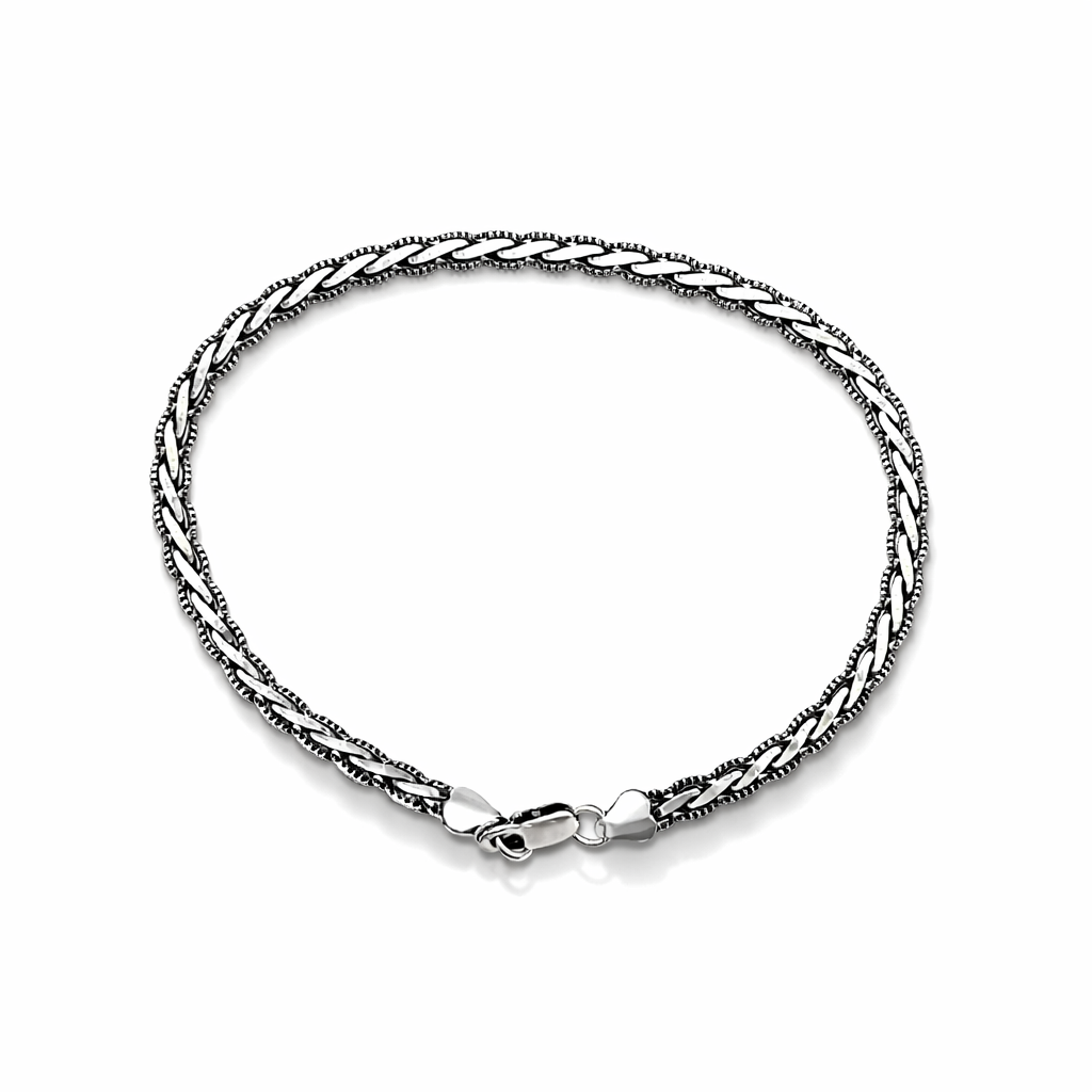 Men's Braided Silver Wheat Chain Bracelet