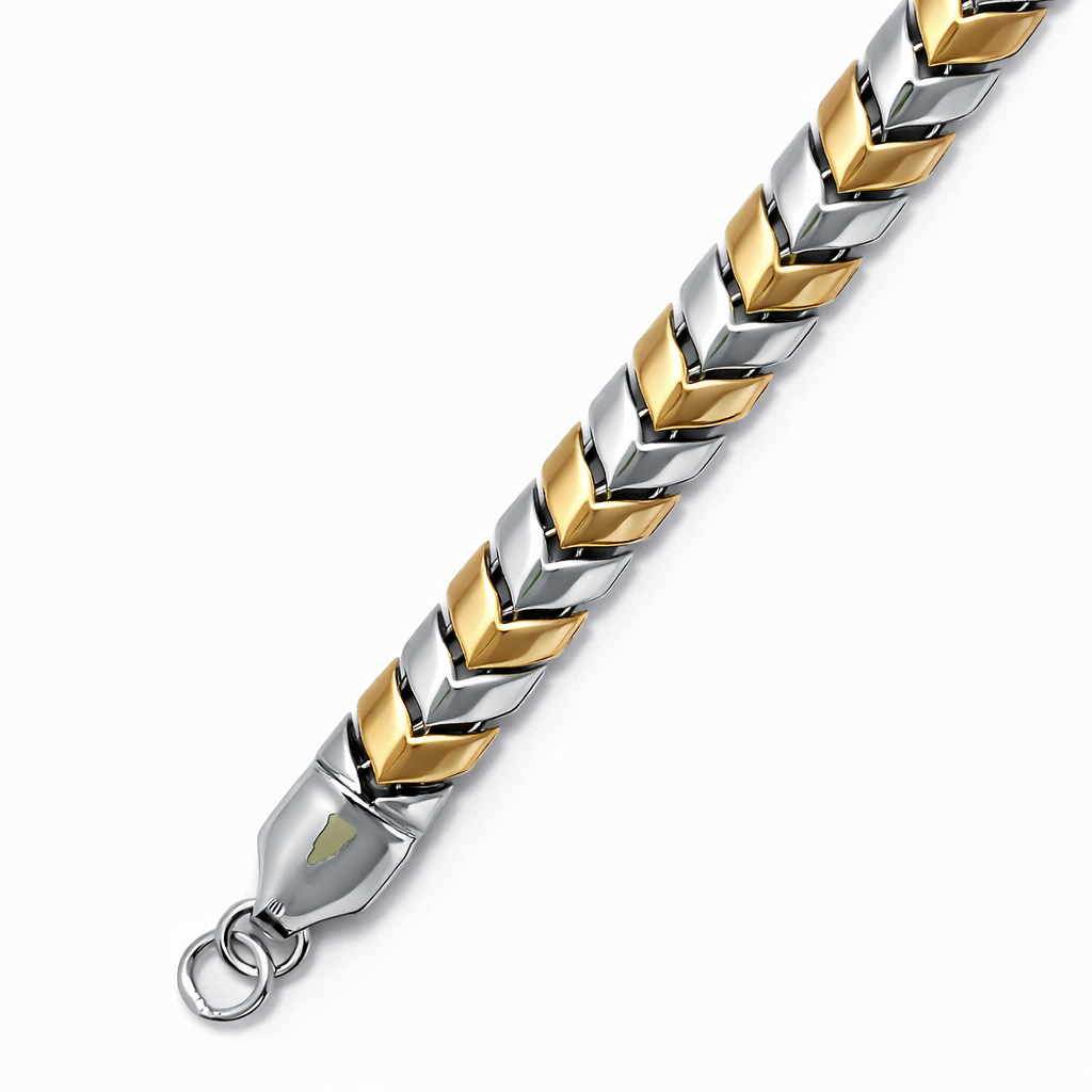 Two-Tone Geometric Link Silver Bracelet