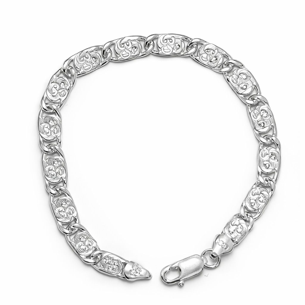 Men's Om Engraved Silver Link Bracelet