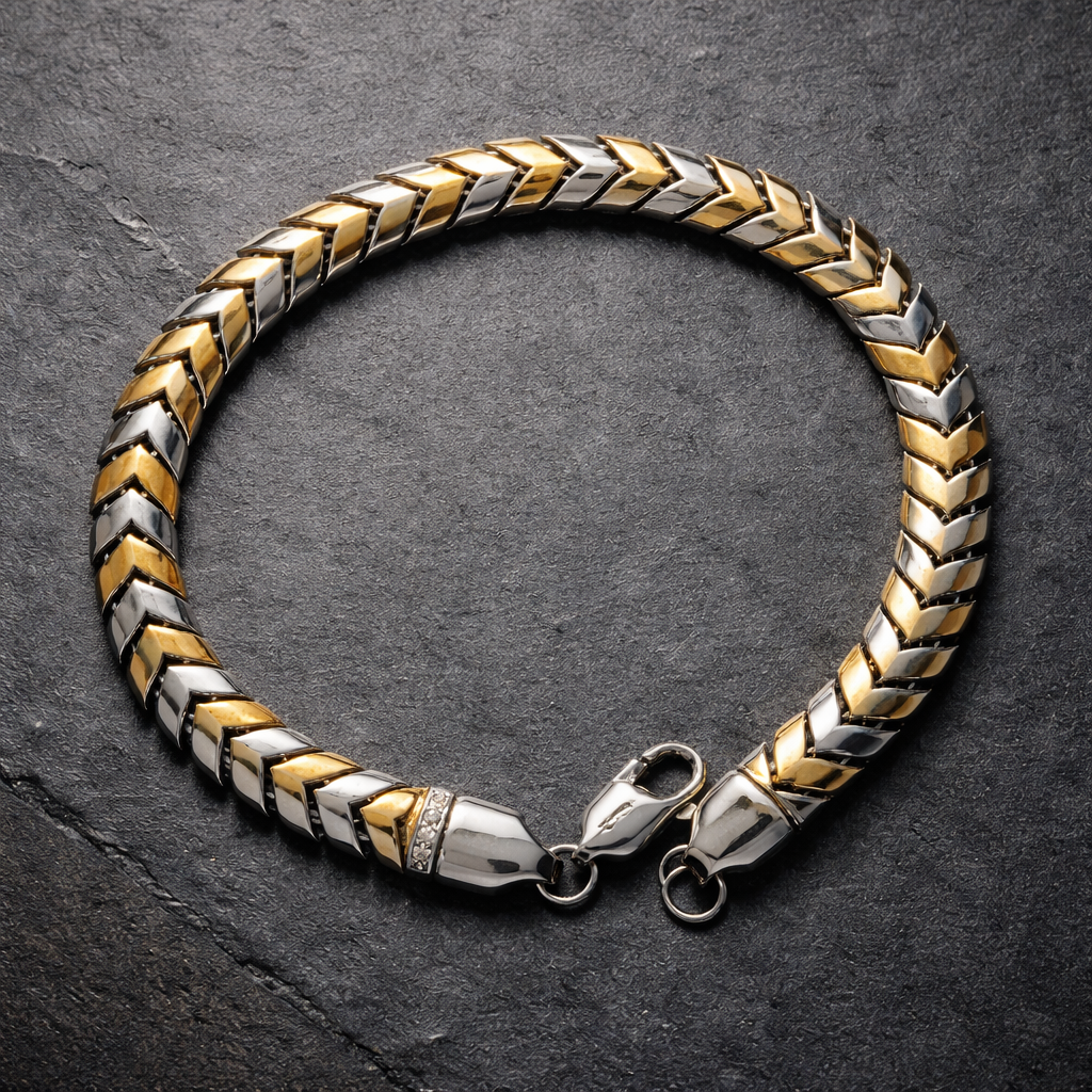Two-Tone Geometric Link Silver Bracelet