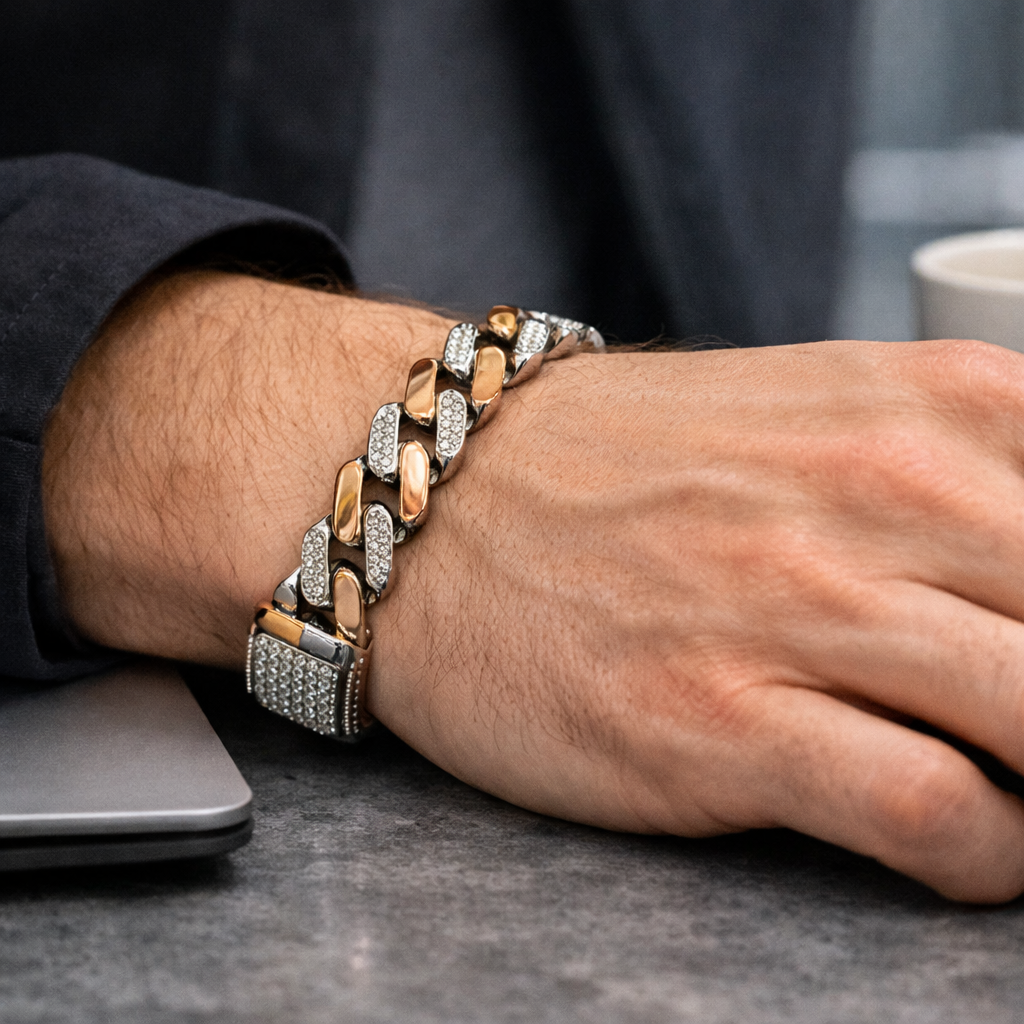 Iced Out Two-Tone Cuban Link Bracelet