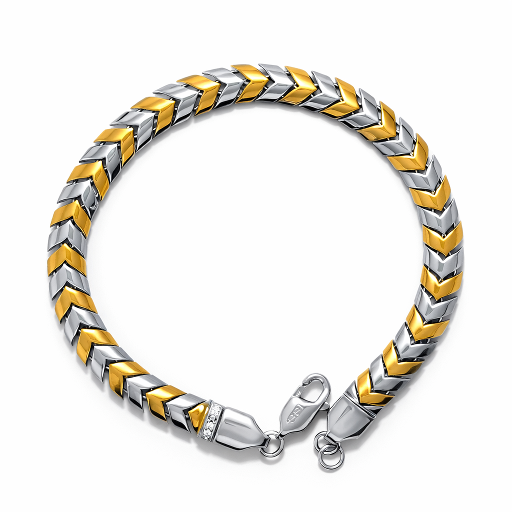 Two-Tone Geometric Link Silver Bracelet
