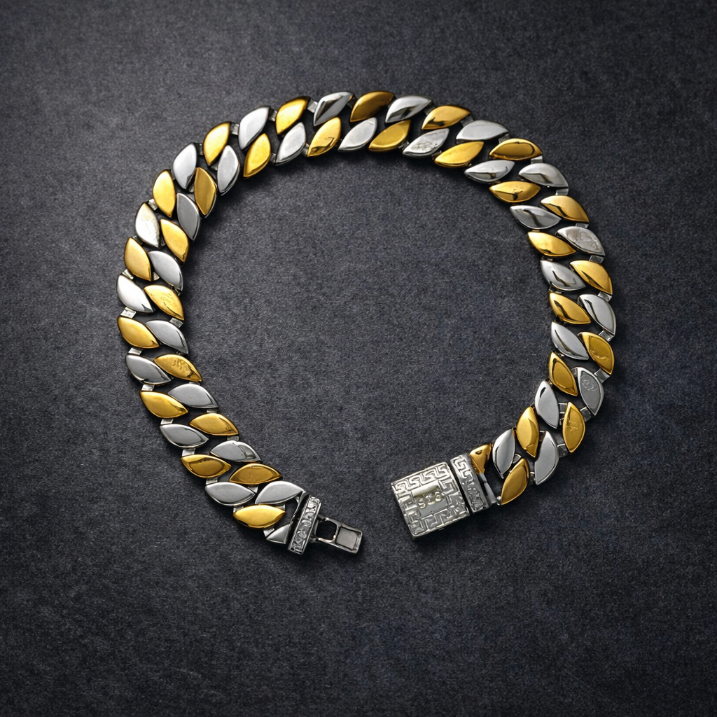 Men's Two-Tone Gold and Silver Cuban Link Bracelet