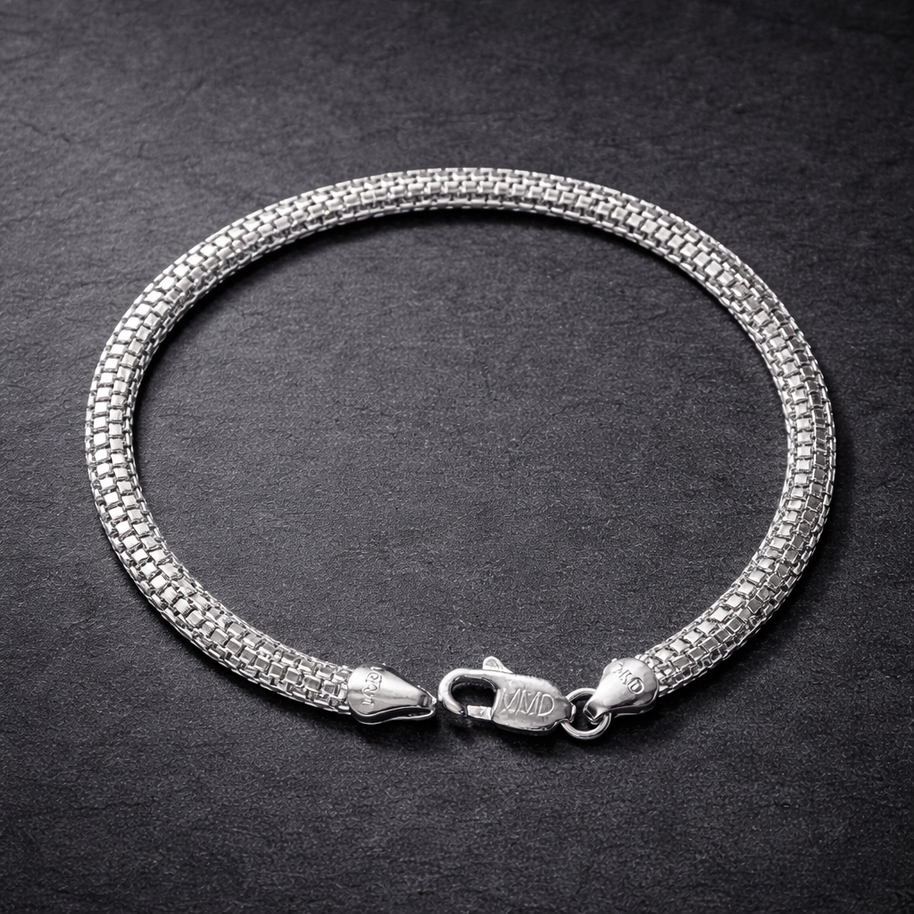 Men's Silver Woven Mesh Bracelet