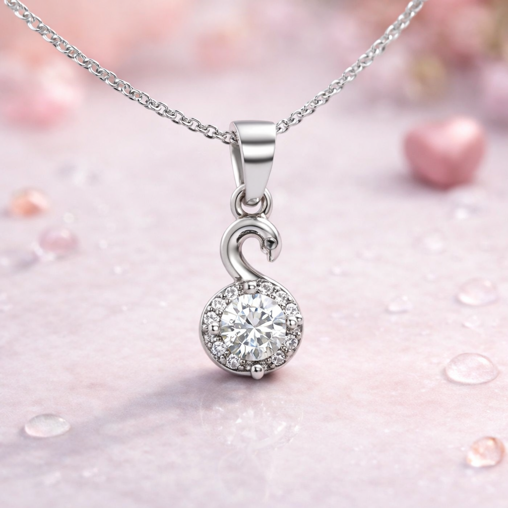 Silver Swan Halo Pendant Necklace