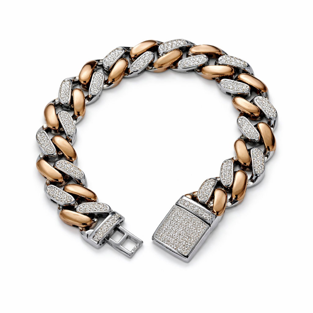Iced Out Two-Tone Cuban Link Bracelet