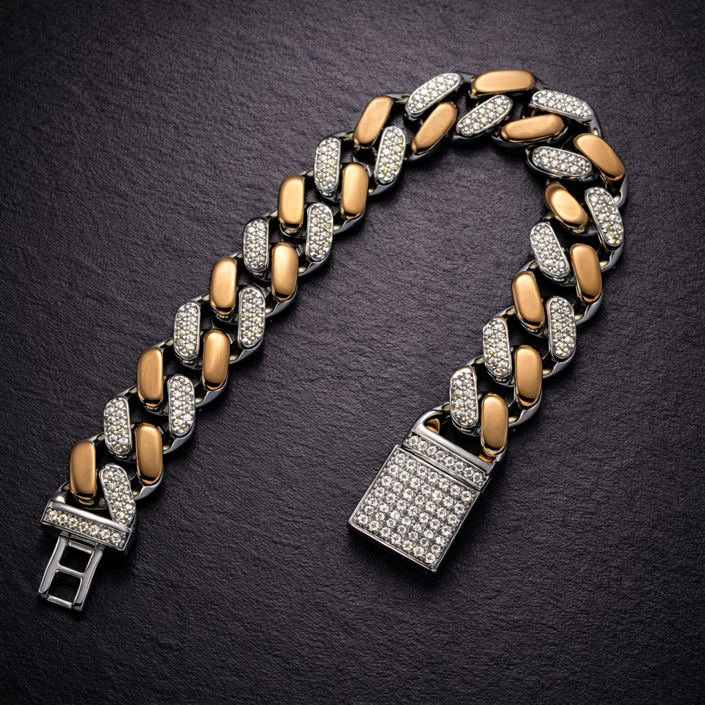 Iced Out Two-Tone Cuban Link Bracelet