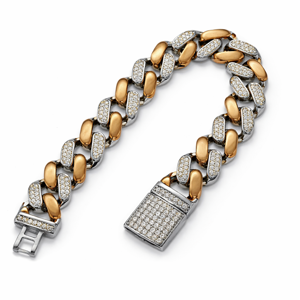 Iced Out Two-Tone Cuban Link Bracelet