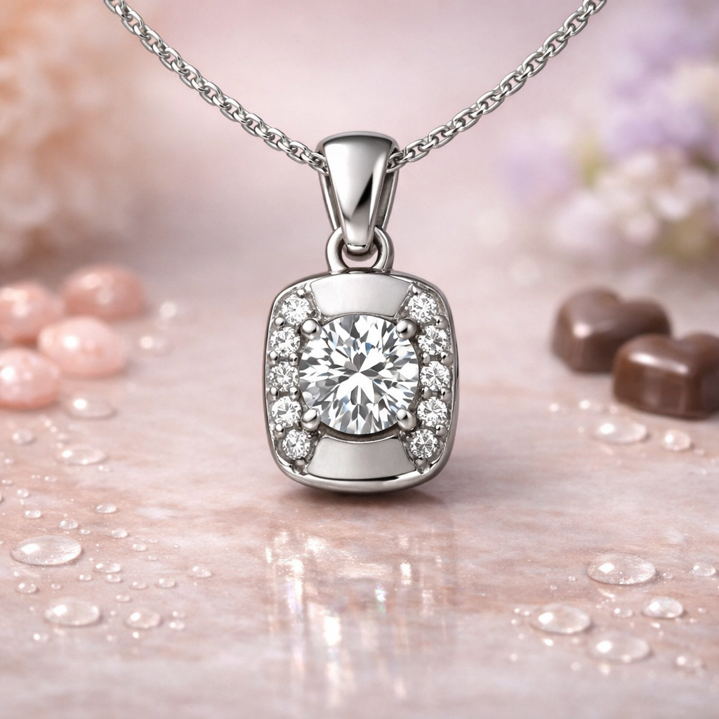 Round-Centre Halo Silver Pendant