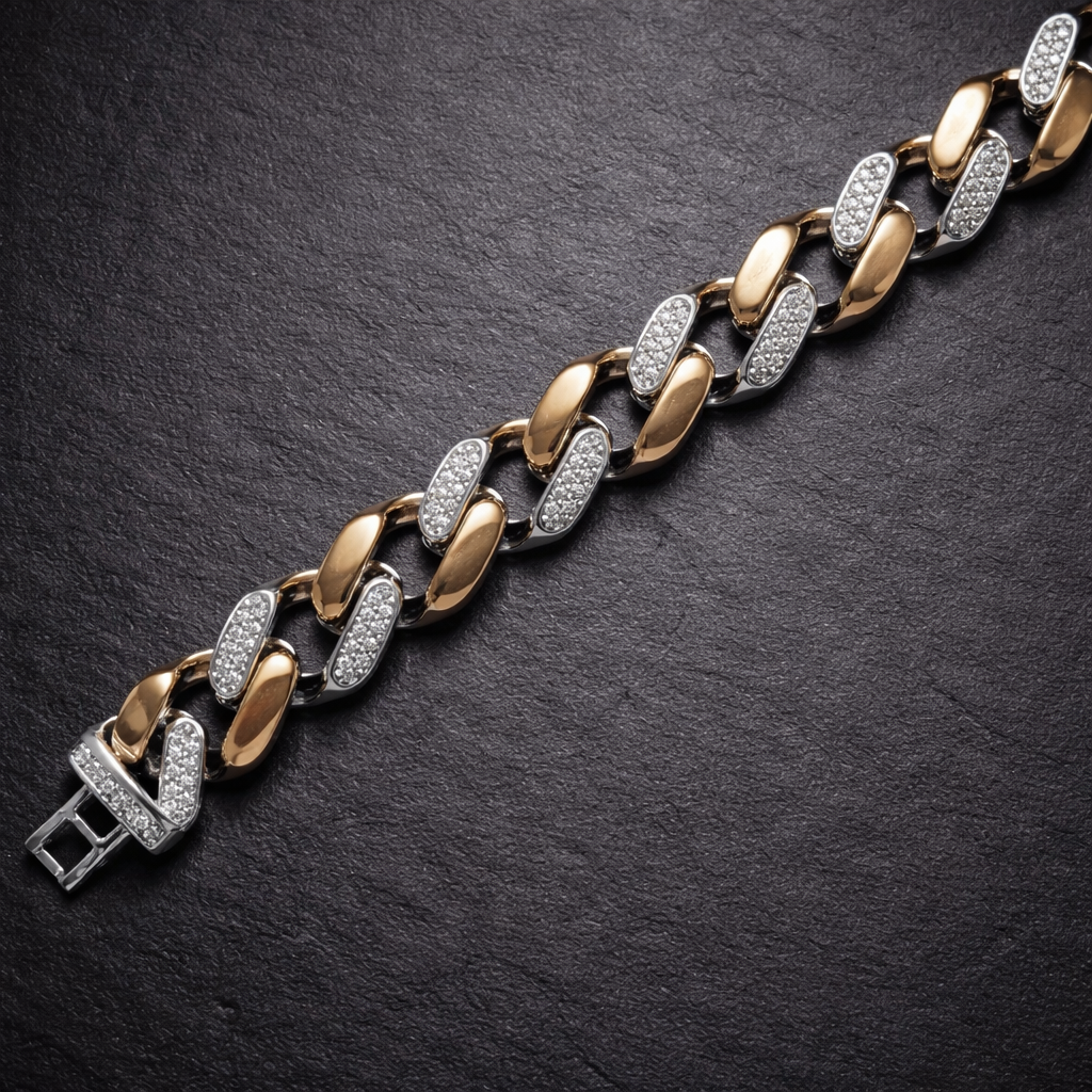Iced Out Two-Tone Cuban Link Bracelet