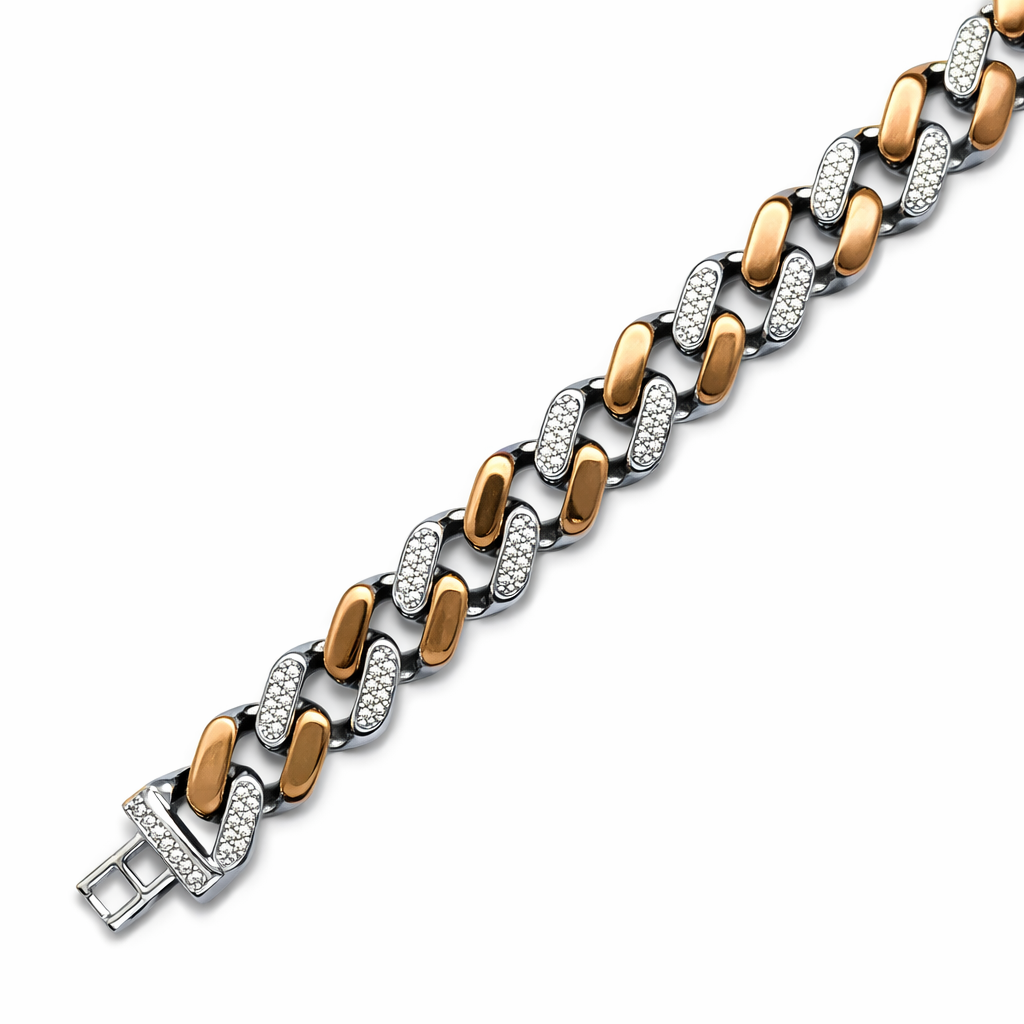 Iced Out Two-Tone Cuban Link Bracelet