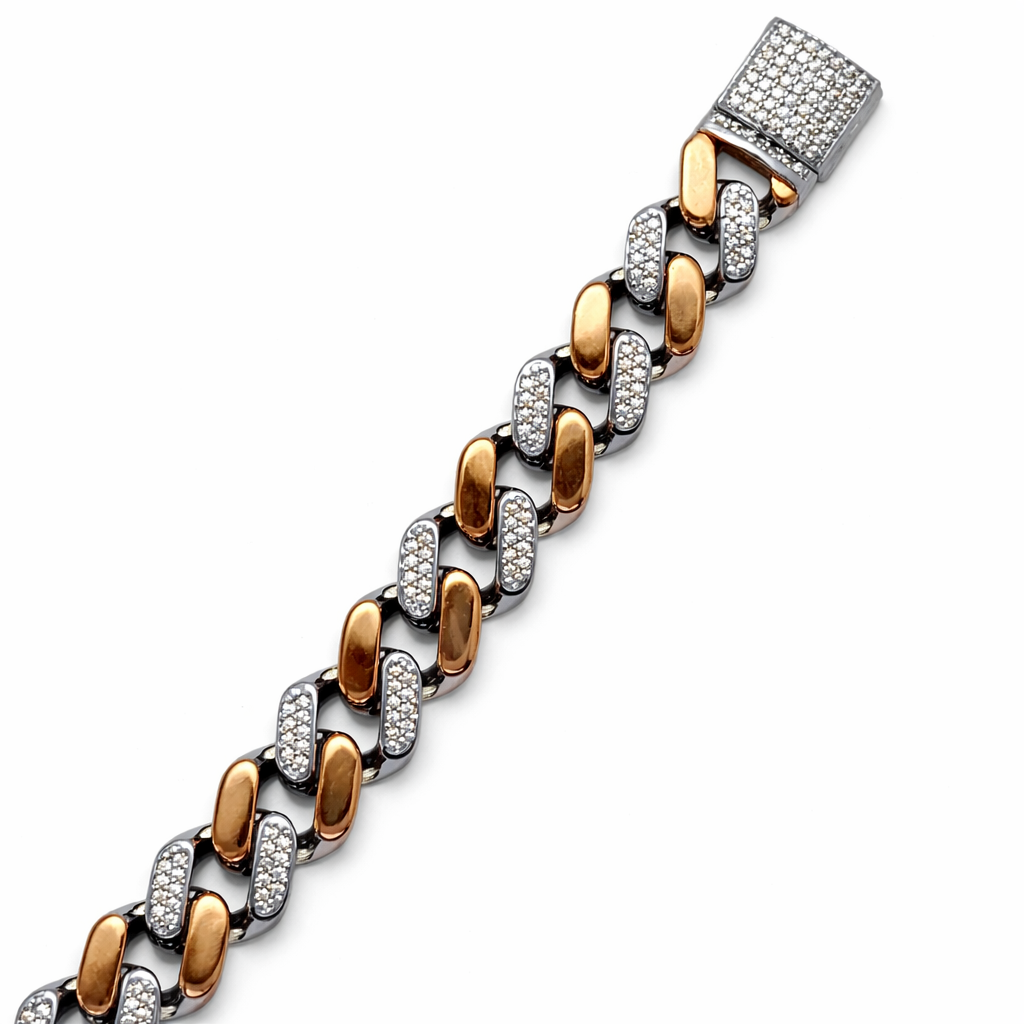 Iced Out Two-Tone Cuban Link Bracelet