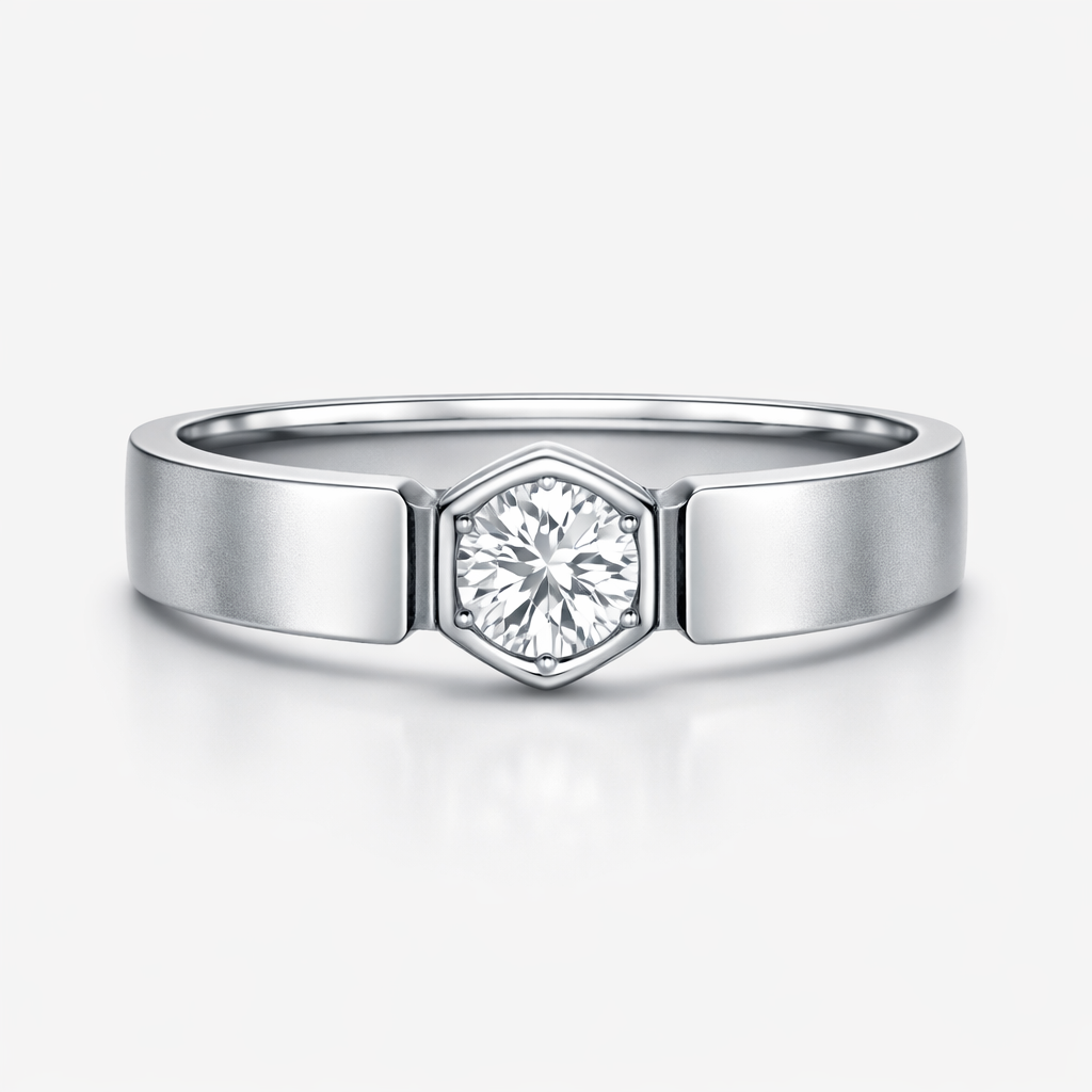 Modern Hexagon Bezel Silver Ring