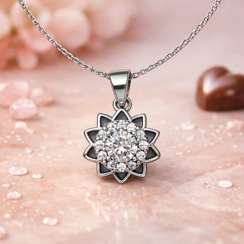 Silver Celestial Sunburst Halo pendant