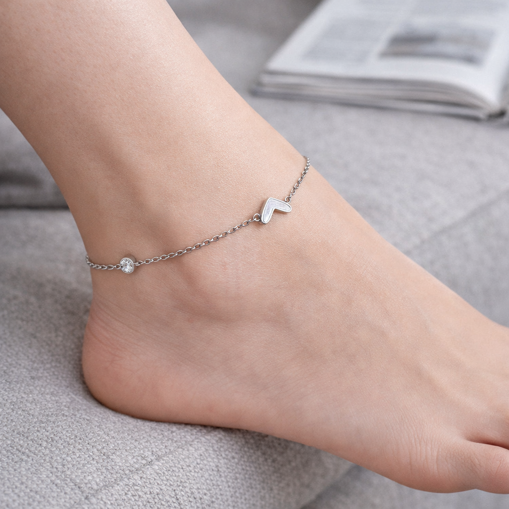 Silver Heart and Chevron Charm Anklet