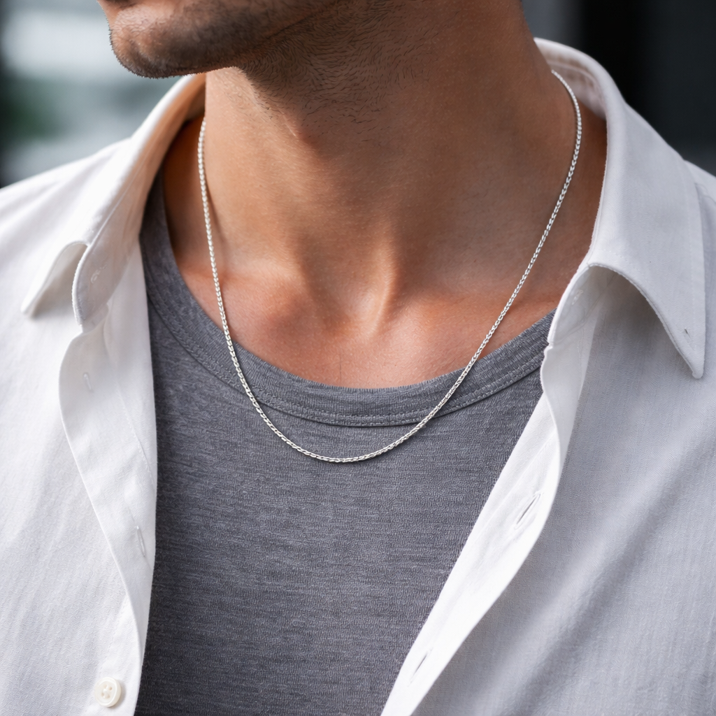 Essential Silver Spiga Wheat Chain Necklace