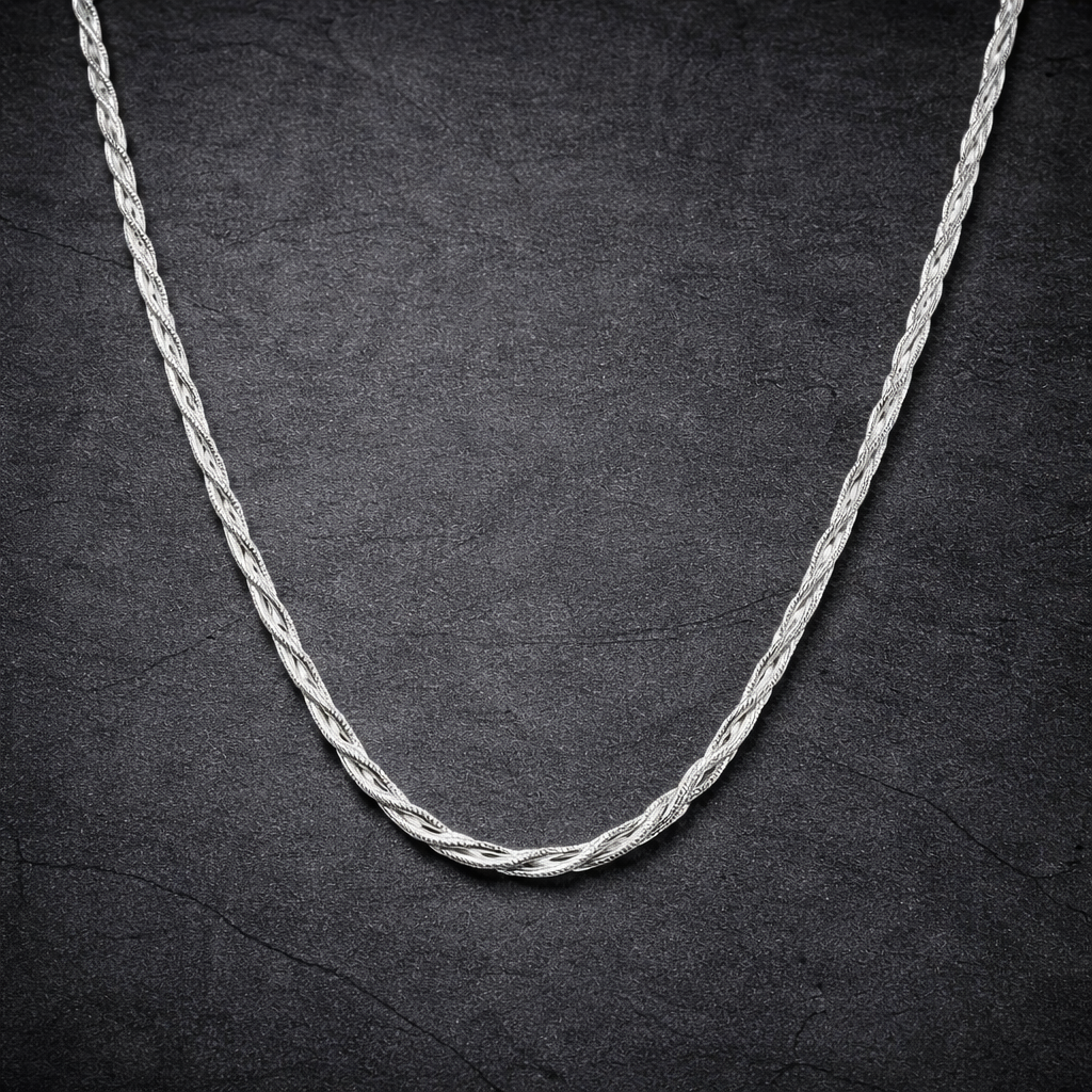 Men's Braided Silver Chain Necklace