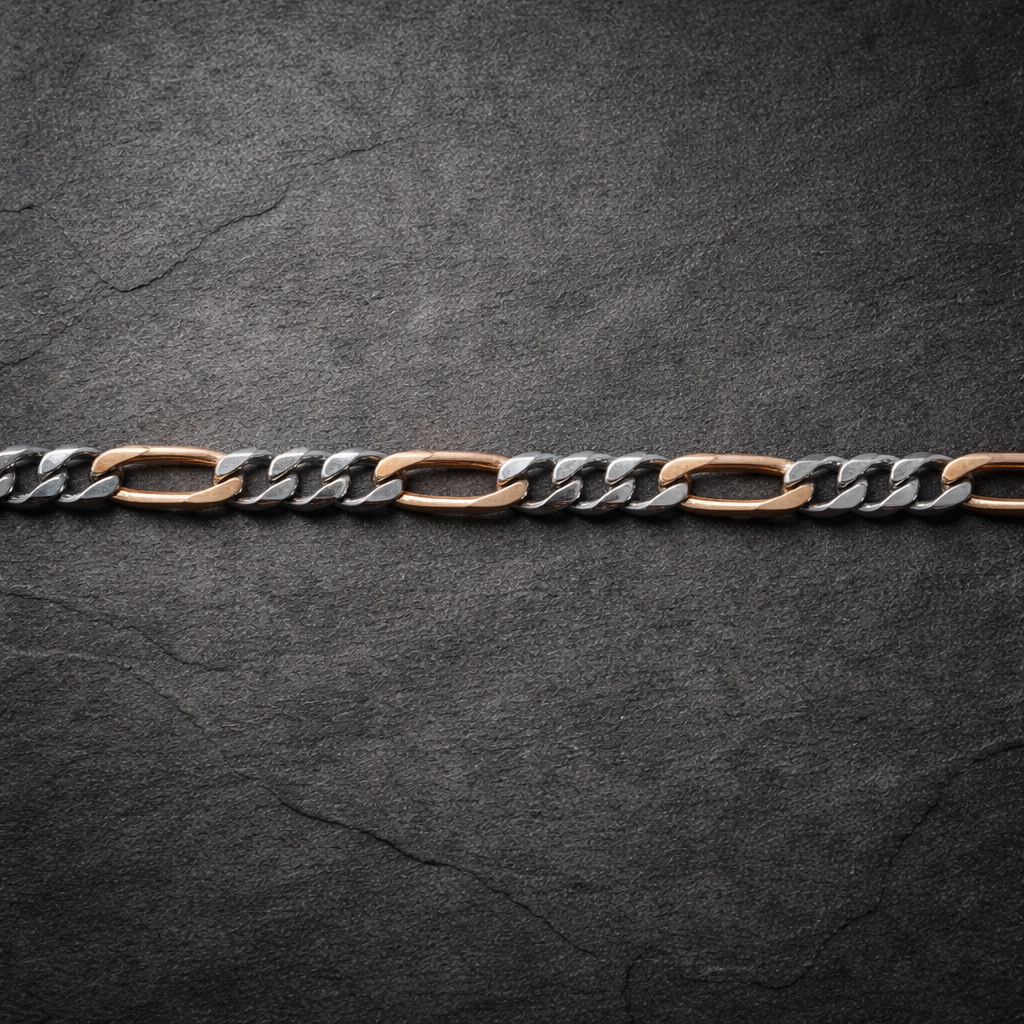Two-Tone Figaro Chain Silver Bracelet for Men