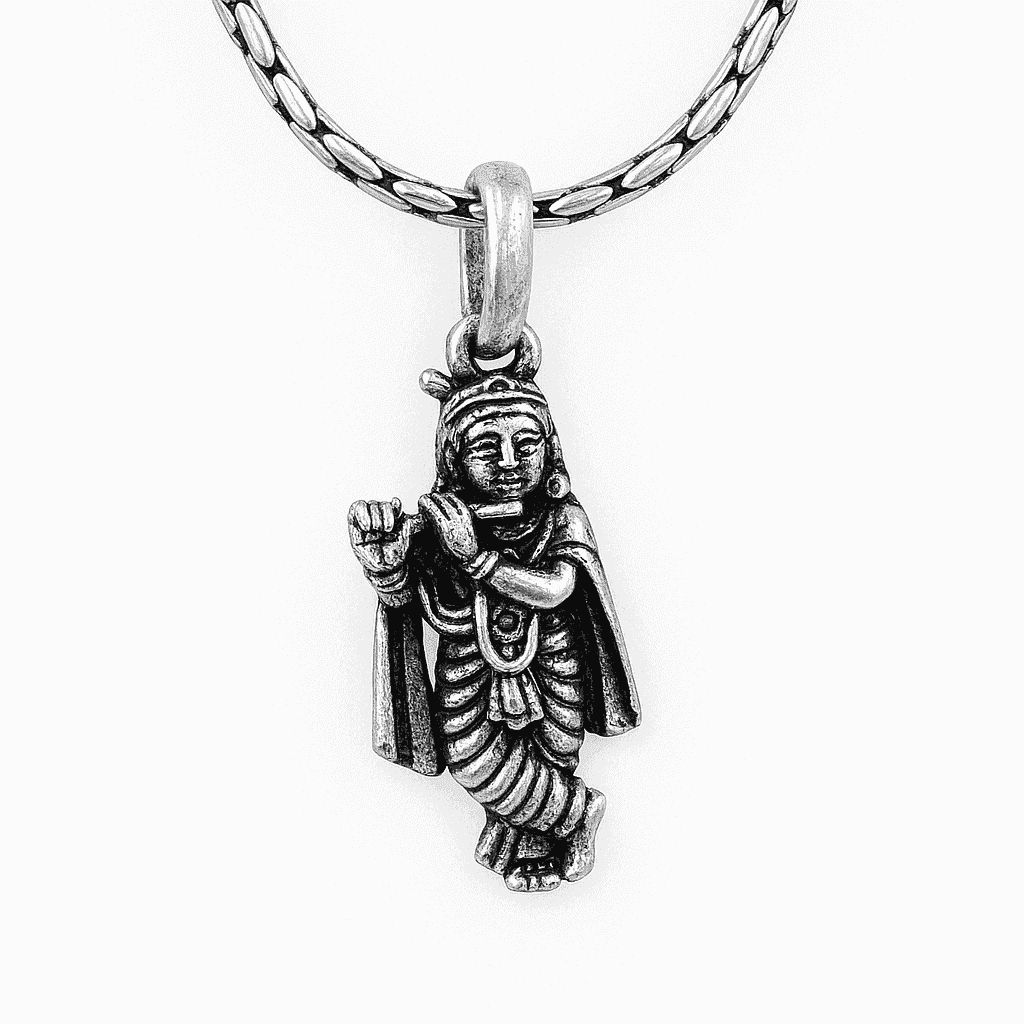 The 925 Sterling Silver Divine Krishna Silver Pendant | Unisex | Without Chain - Celestora - India - Krishna’s Melody (Standing) - - God Pendant for Men, Boys, Gift for Men, Brother, Boyfriend, Husband