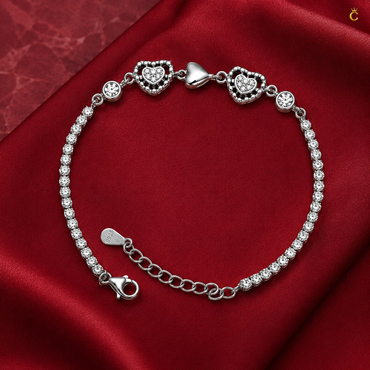 Interlinked Heart Tennis Silver Bracelet