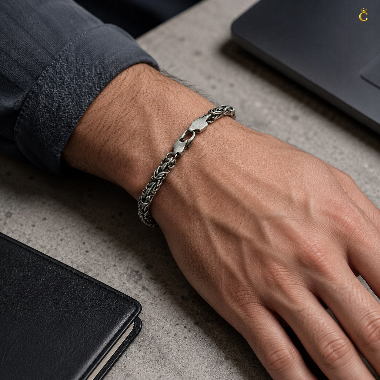Oxidized Silver Byzantine Chain Bracelet for Men