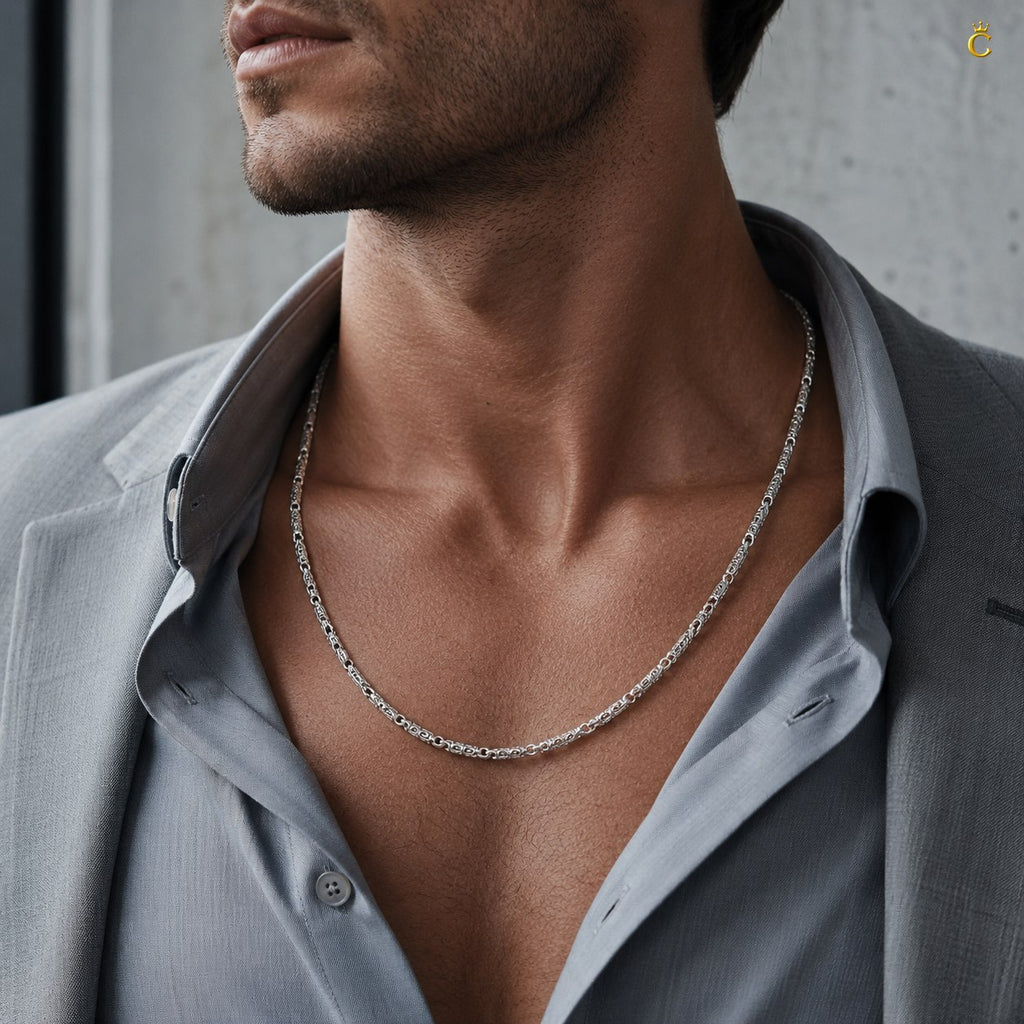 Detailed Ancient Royal Texture Silver Chain