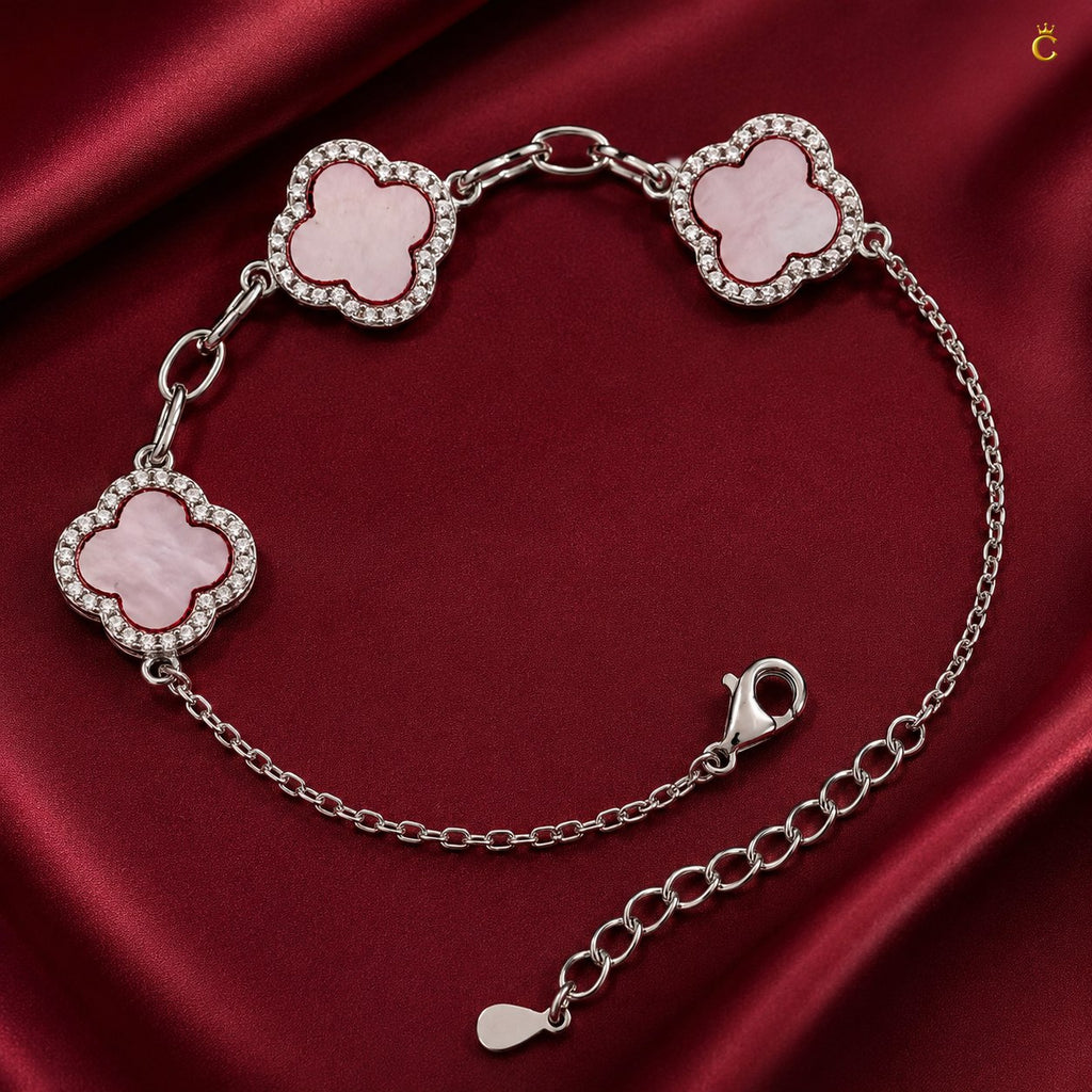 Celestora Luxurious Pink Clover 3 motiffs Van cliff Bracelet