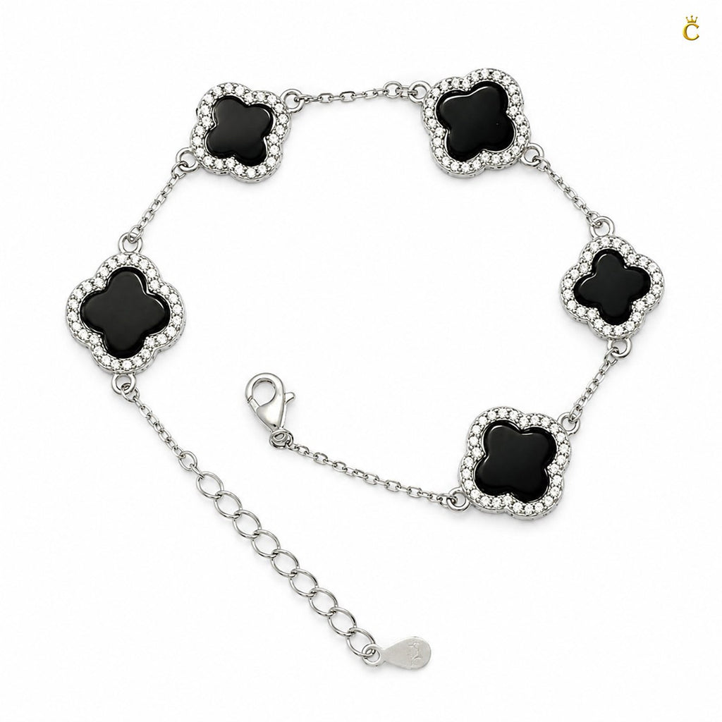 Celestora Luxurious Black 5 Clovers Van cliff Bracelet