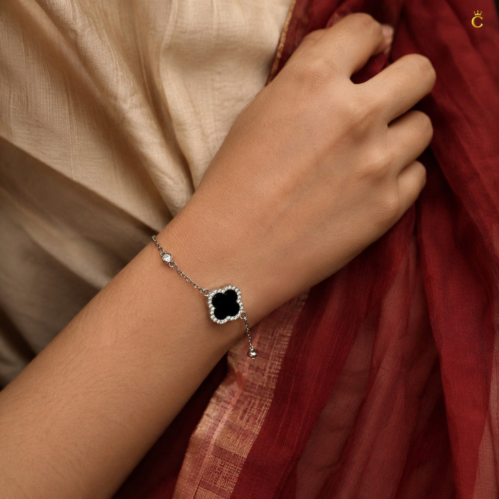 Celestora Onyx Black Clover with Zircon studded Van cliff Bracelet