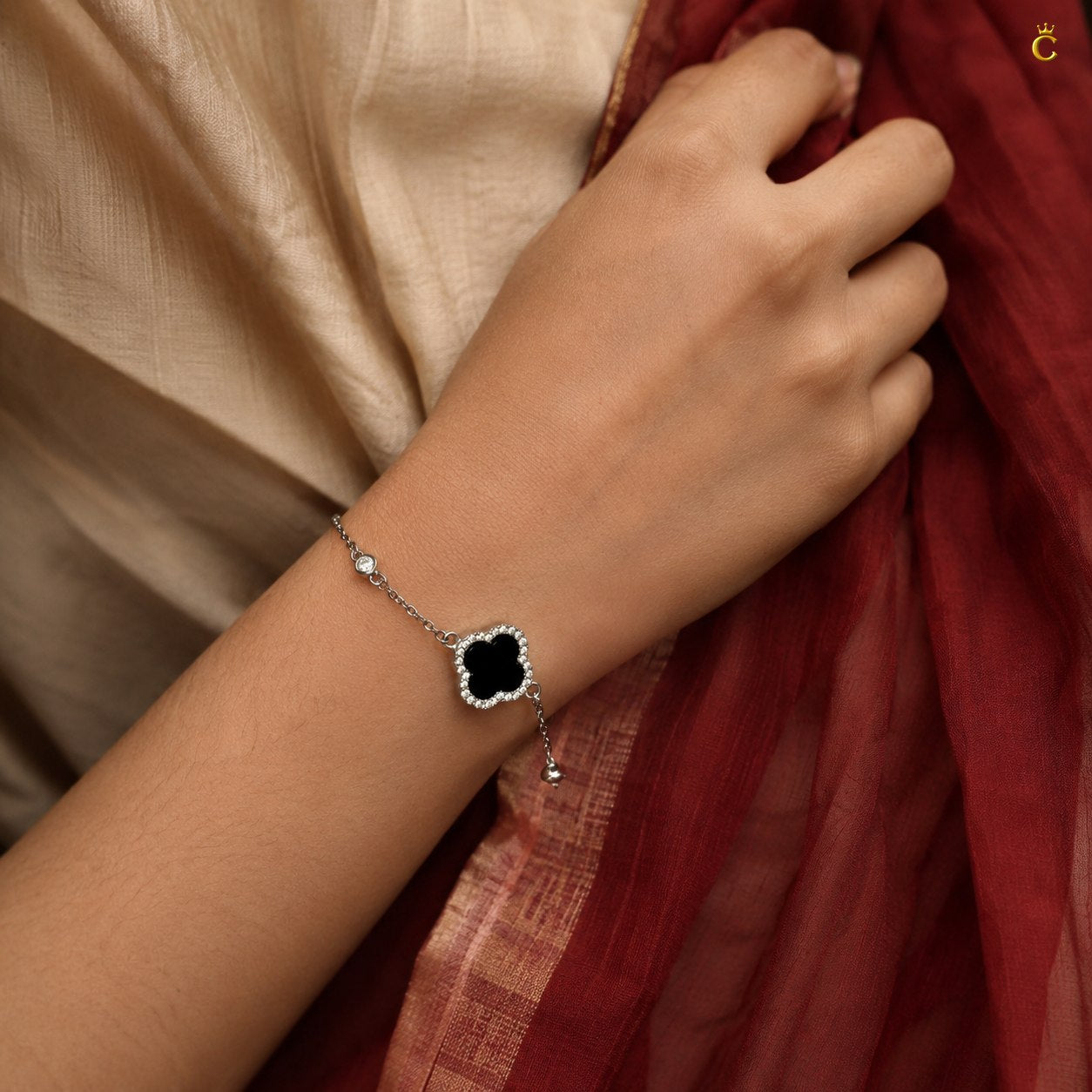 Celestora Onyx Black Clover with Zircon studded Van cliff Bracelet