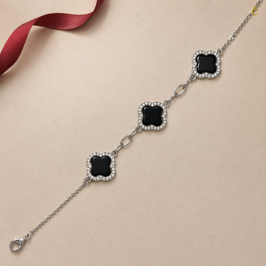 Celestora Onyx Black Three Clover Van cliff Bracelet