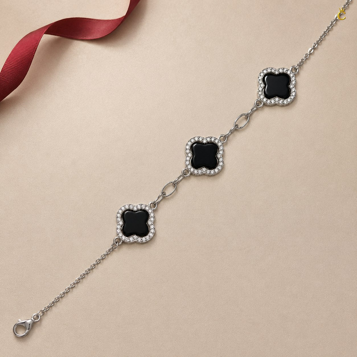 Celestora Onyx Black Three Clover Van cliff Bracelet