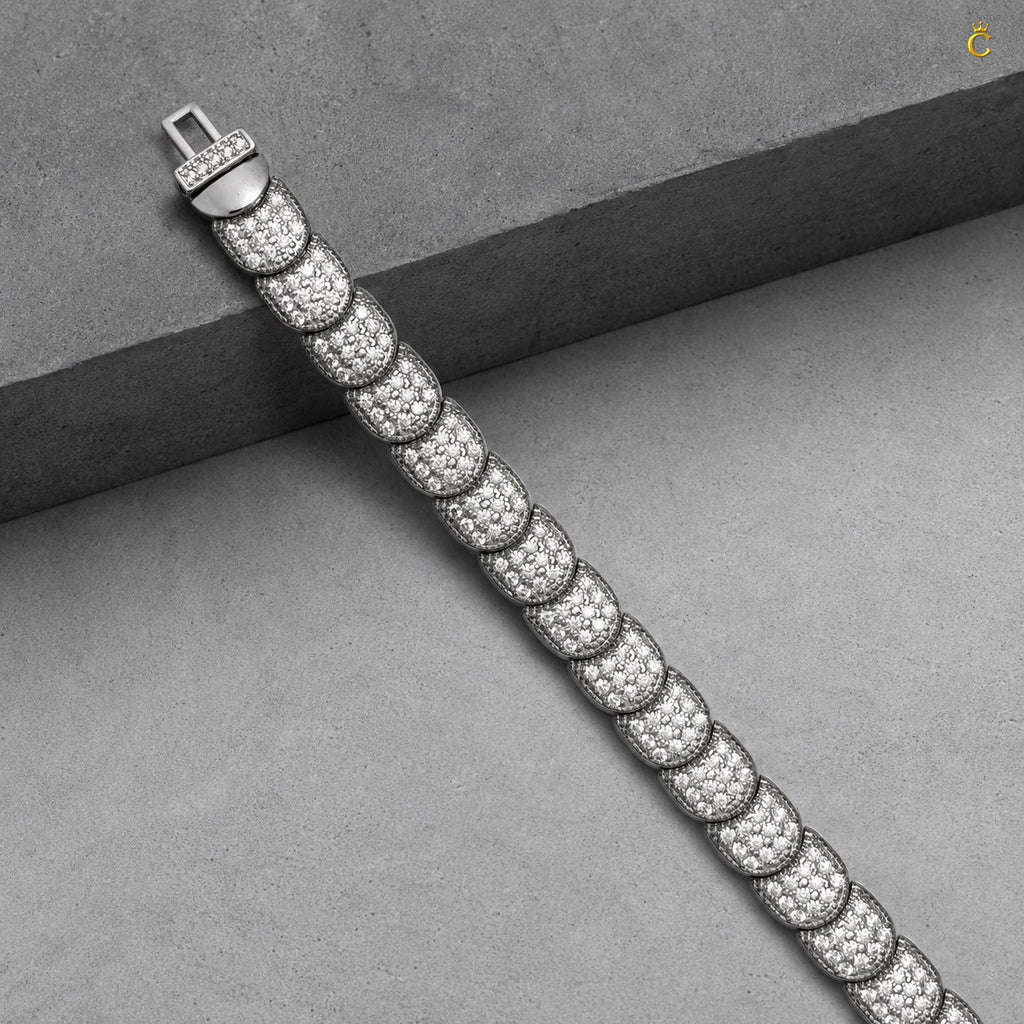Premium Silver Pave Link Men's Bracelet