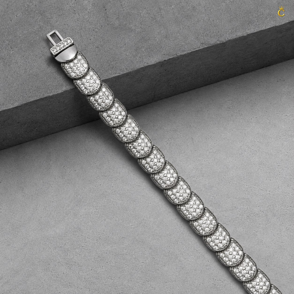 Premium Silver Pave Link Men's Bracelet