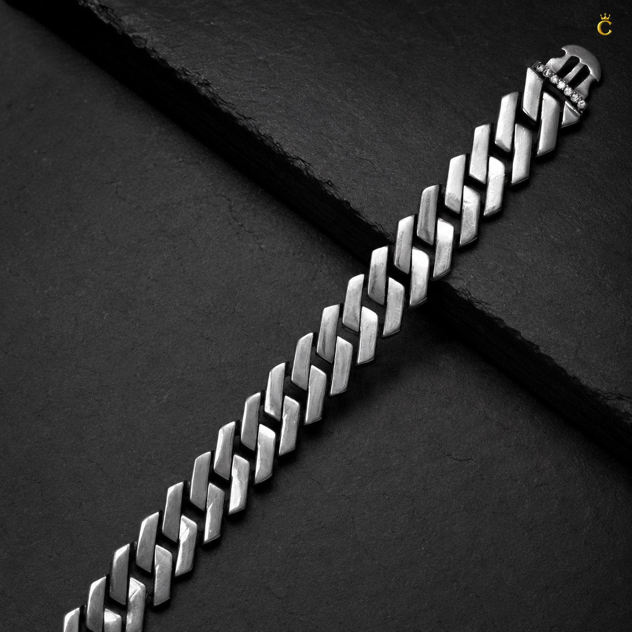 Paved Link Silver Bracelet