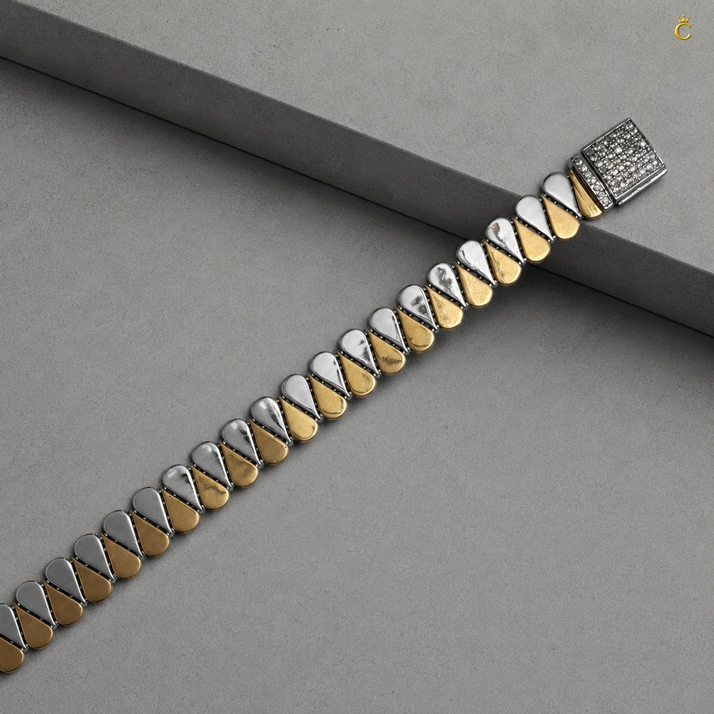 Two Tone Teardrop Link Silver Bracelet